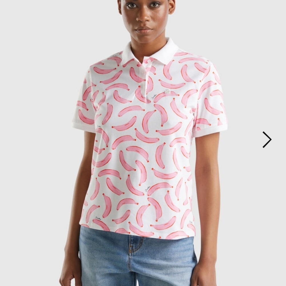 Benetton White polo with banana pattern